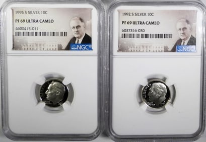 (2) SILVER ROOSEVELT DIMES NGC PF69 UC