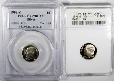 (2) ROOSEVELT DIMES; 1999-S SILVER PCGS