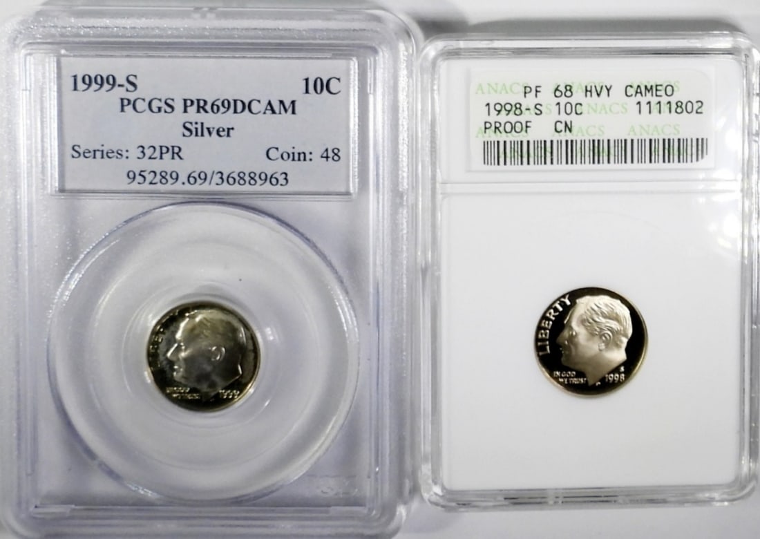 (2) ROOSEVELT DIMES; 1999-S SILVER PCGS (1 of 2)