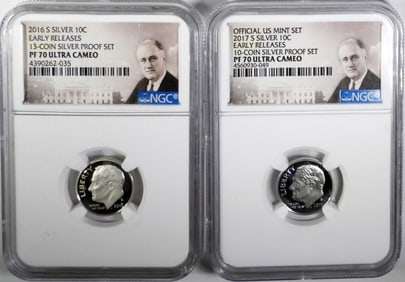 (2) PF 70 ULTRA CAMEO SILVER ROOSEVELT's