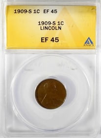 1909-S LINCONC CENT ANACS EF45