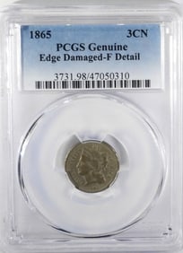 1865 THREE CENT NICKEL PCGS GENUINE