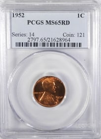 1952 LINCOLN WHEAT CENT PCGS MS65RD