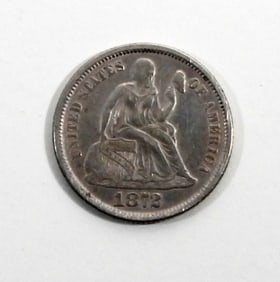 1872 SEATED SILVER DIME XF