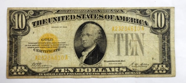 1928 $10 U S GOLD CERTIFICATE
