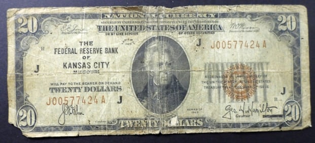 1929 $20 NATIONAL CURRENCY KANSAS CITY