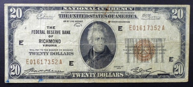 1929 $20 NATIONAL CURRENCY RICHMOND