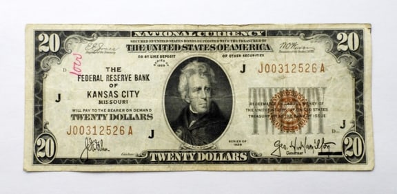 1929 $20 NATIONAL CURRENCY "KANSAS CITY"