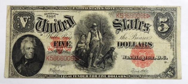 1907 $5 U.S. LEGAL TENDER "WOODCHOPER"