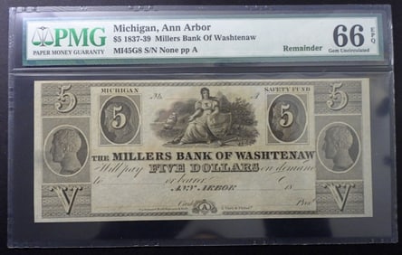 1837-39 $5 MICHIGAN, ANN ARBOR PMG 66