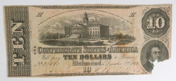 1862 $10 CONFEDERATE  STATES OF AMERICA NOTE