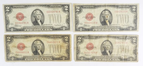 (4) 1928 $2 RED SEAL U.S. NOTES