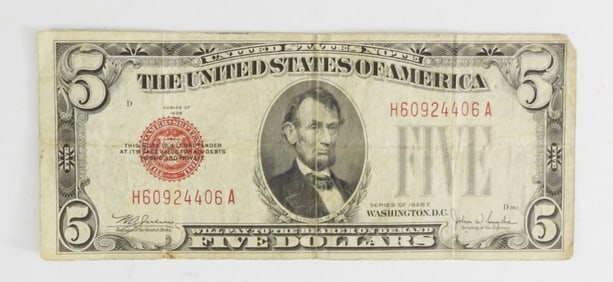 1928 $5 RED SEAL U.S. NOTES