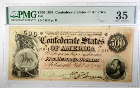 $500 1864 CONFEDERATE STATES OF AM  PMG 35