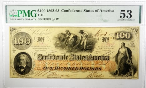 $100 1862 CONFEDERATE STATES OF AM PMG 53