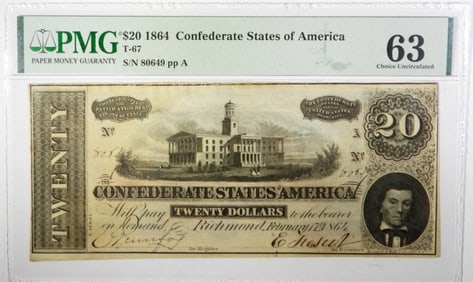 $20 1864 CONFEDERATE STATES OF AM PMG 63