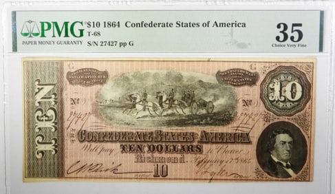 $10 1864  CONFEDERATE STATES OF AM PMG 35