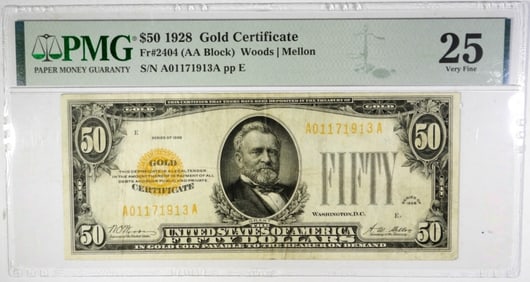 $50 1928 GOLD CERTIFICATE PMG 25