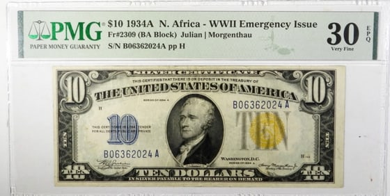 $10 1934A N AFRICA-WWII  PMG 30