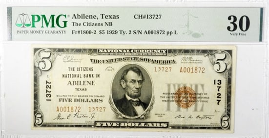 $5 1929 ABILENE TEXAS PMG 30