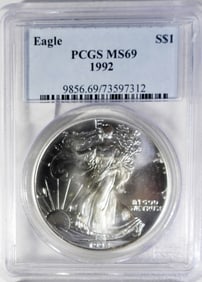 1992 AMERICAN SILVER EAGLE PCGS MS69