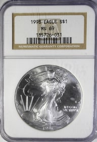 1998 AMERICAN SILVER EAGLE NGC MS69