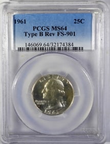 1961 WASHINGTON QTR PCGS MS64 TYPE B