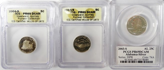 (3) GRADED coins: (1) 2003-S "SILVER" PR