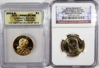 (2) GRADED MODERN $1: SACAGAWEA