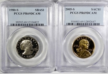 (2) PCGS PR69 DCAM MODERN $1 - SBA