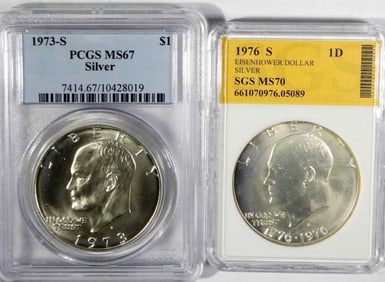 (2) SILVER EISENHOWER PCGS MS67 1973-S &