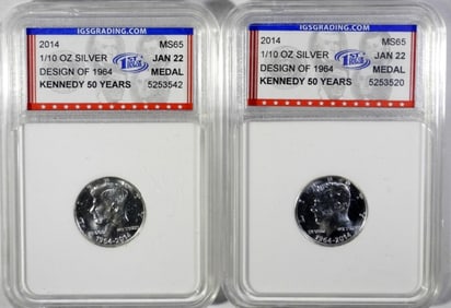 (2) 1/10oz KENNEDY ROUNDS .999 SILVER