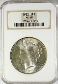 1922 PEACE DOLLAR  PCGS MS 62