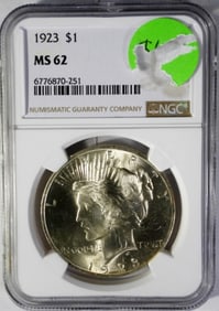 1923 PEACE DOLLAR NCG MS 62