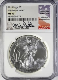 2018 AM SILVER EAGLE SIGNED NGC MS70