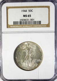 1944 WALKING LIBERTY HALF NGC MS65