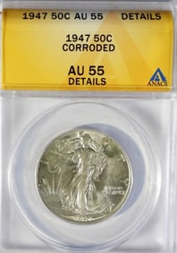 1947 WALKING LIBERTY HALF ANACS AU55