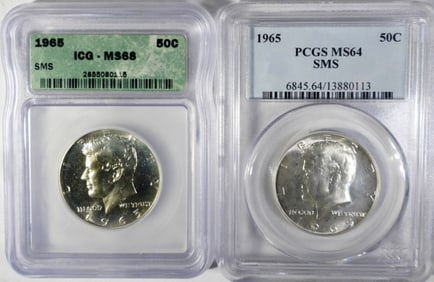 (2) 1965 SMS KENNEDY HALF PCGS MS64&