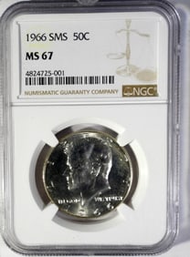 1966 SMS KENNEDY HALF NGC MS67