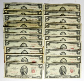 20 $2 DOLLAR RED SEAL BILLS