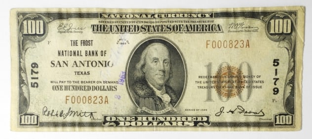 1929 $100  SAN ANTONIO  TX NATIONAL BANK