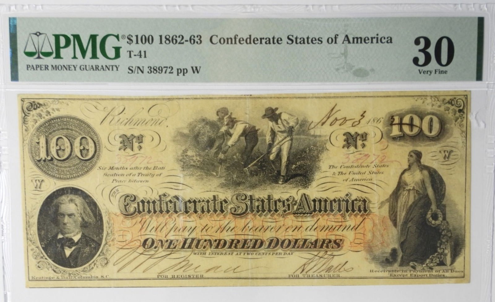 1862  $100 CONFEDERATE STATES OF AM PMG 30 (1 of 2)