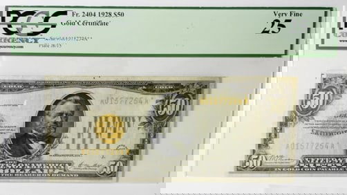 1928 $50 GOLD CERTIFICATE PCGS 25