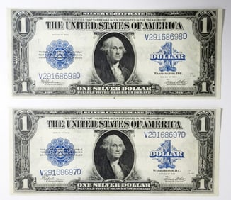 2 -1923 $1 SILVER CERTIFICATES CONSEC SER#