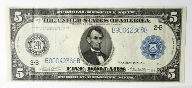 1914 $5 FED RSV NOTE  NEW YORK