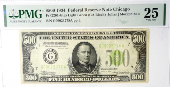 1934 $500 FED RSV NOTE  CHICAGO PMG 25