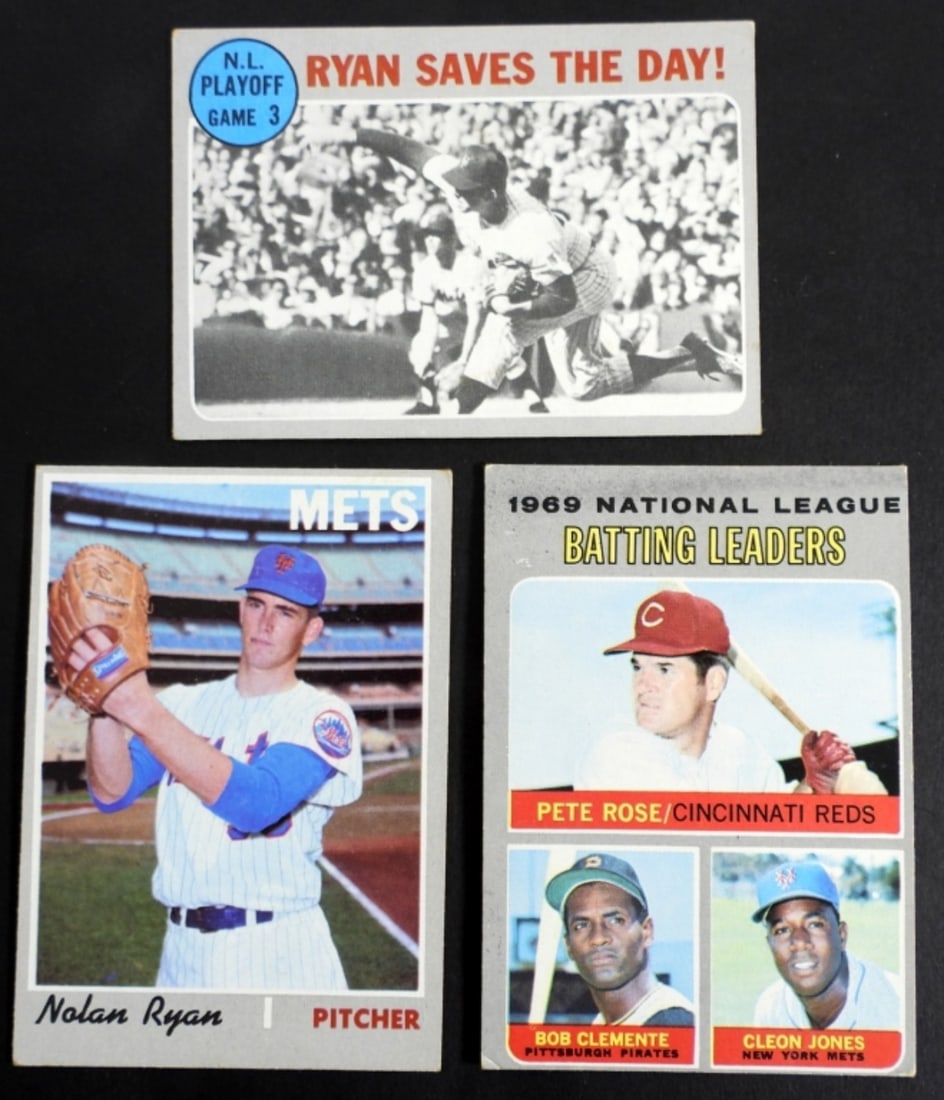 (3) 1970 TOPPS STARS - NOLAN RYAN VGEX+: RYAN #197 PLAYOFF EX & #61 BATTING LEADERS VGEX