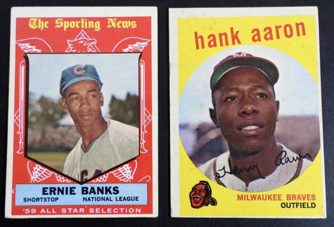 1960 TOPPS #380 HANK AARON trimmed T-B: plus 1959 TOPPS #559 BANKS ALL STAR VGEX