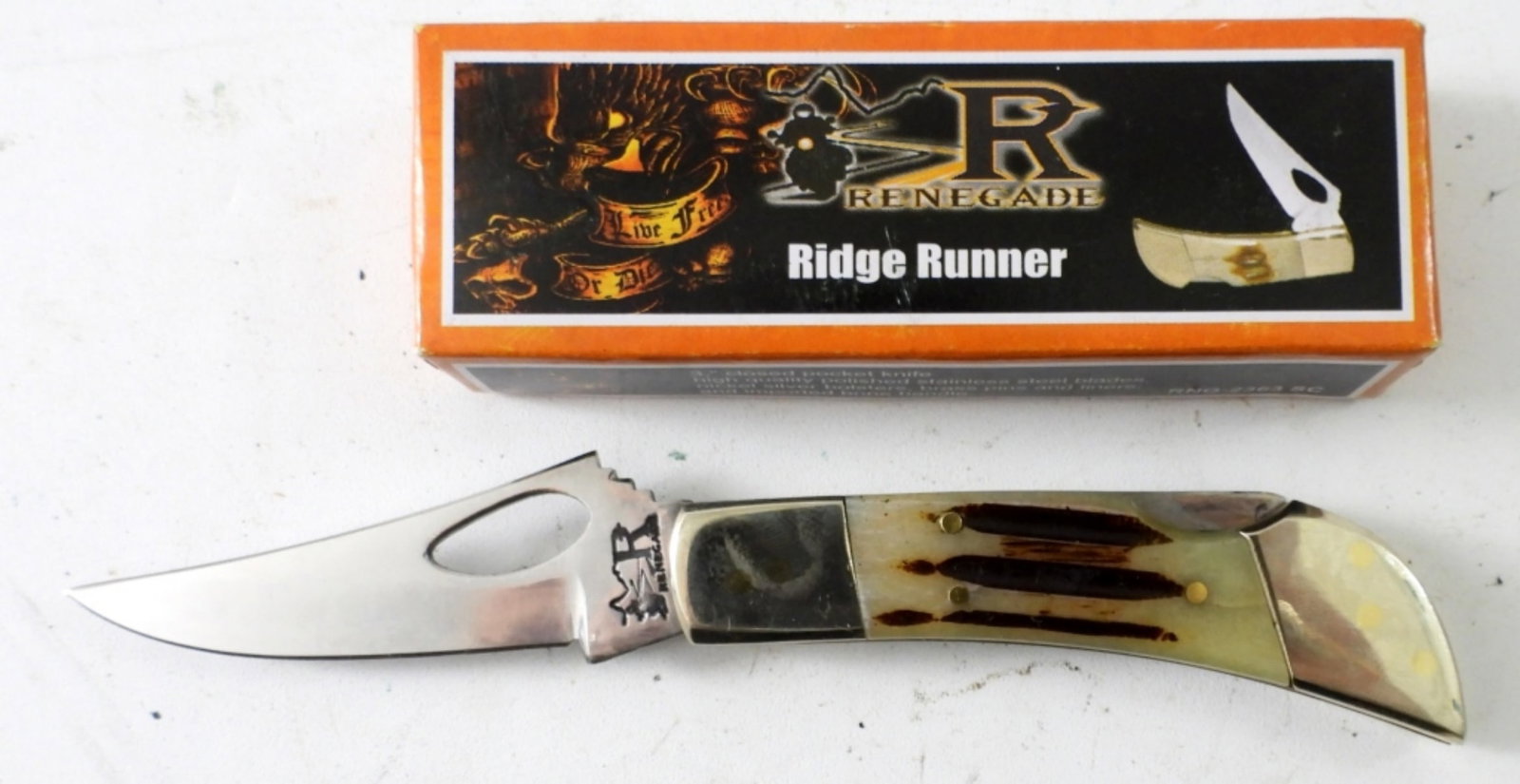 RENAGADE ROSTFREI RIDGE RUNNER KNIFE: RENAGADE ROSTFREI RIDGE RUNNER KNIFE LOCK BACK BONE HANDLE . RNG 2363 SC MADE IN GERMANY NEW IN BOX