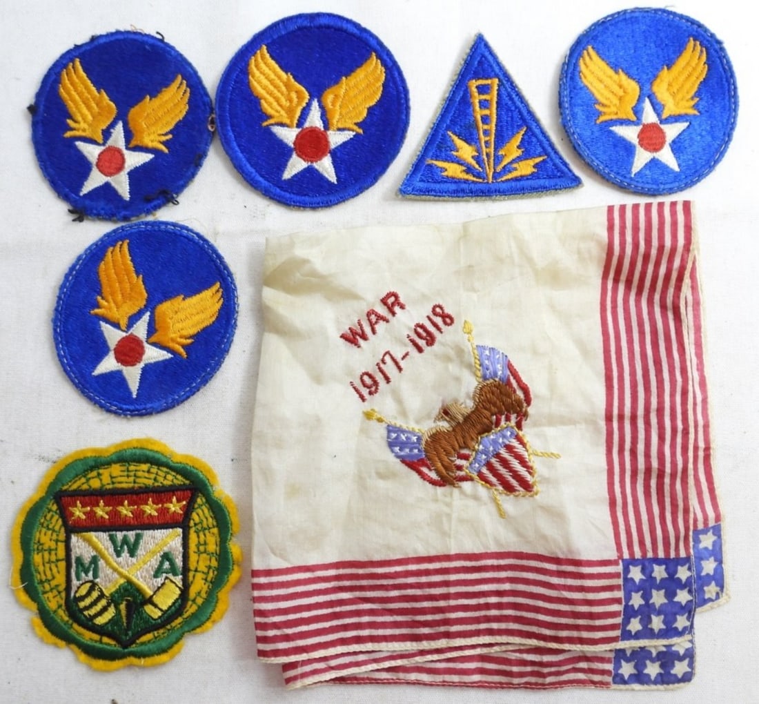 (6) MILIARY PATCHES & HANDKERCHIEF: (6) MILIARY PATCHES & HANDKERCHIEF